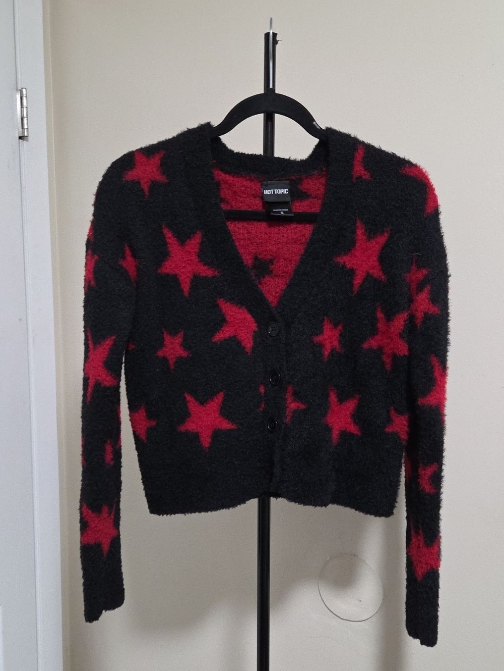 Hot Topic Black Cardigan with Red Star Pattern